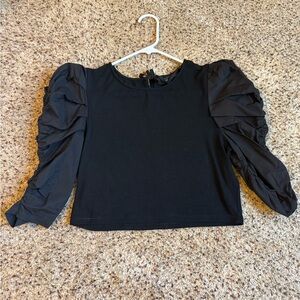 Endless Rose Black Ruched Sleeve Blouse